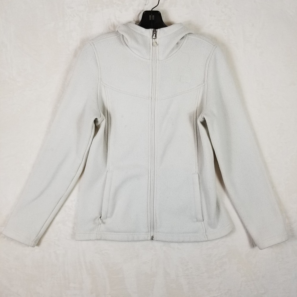 The North Face Womens Full Zip Fleece Hoodie Cream White Sweater Knit Medium